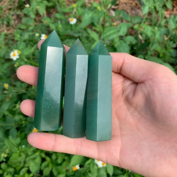 3'' Aventurine Quartz Point Obelisk Natural Green Crystal Wand Tower Decoration - Picture 3 of 5